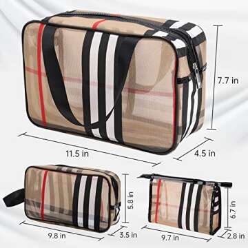 GOLIKEE 3Pcs Makeup Bags Stripes Cosmetic Bag Set Portable Transparent Waterproof Travel Organizer Multifunction Storage Bag Plaid Toiletry Bag for Women (Stripe)