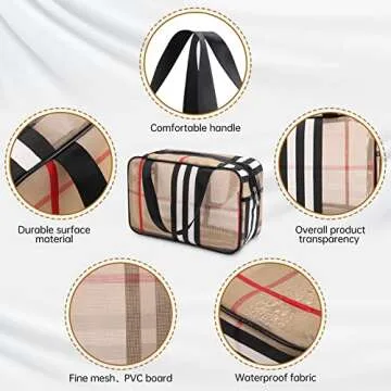 GOLIKEE 3Pcs Makeup Bags Stripes Cosmetic Bag Set Portable Transparent Waterproof Travel Organizer Multifunction Storage Bag Plaid Toiletry Bag for Women (Stripe)