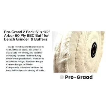 Pro-Graad 2 Pack 6” BBC Buffing Wheel, 60 Ply, Bleached Balloon Cloth 133x72 Thread Count, 1/2” Arbor Hole for Bench Motor, Silky & Ultra Smooth Buffing & Polishing Wheel for Final Finish with Rouge