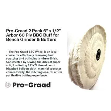 Pro-Graad 2 Pack 6” BBC Buffing Wheel, 60 Ply, Bleached Balloon Cloth 133x72 Thread Count, 1/2” Arbor Hole for Bench Motor, Silky & Ultra Smooth Buffing & Polishing Wheel for Final Finish with Rouge