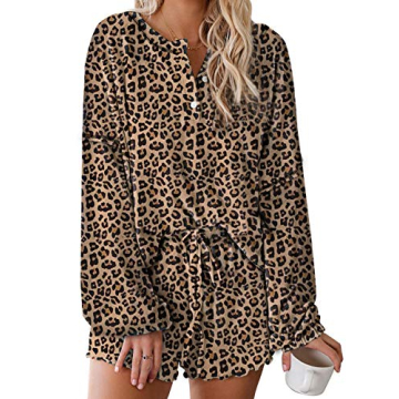 Canikat Women’s Leopard Printed Ruffle Pajamas Set - Summer Cotton Sleepwear