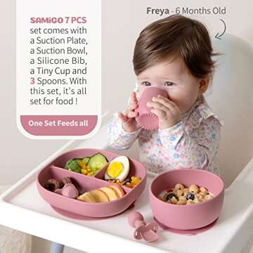 SAMiGO Silicone Baby Feeding Set, Baby Led Weaning Supplies, Suction Bowl Plate Bib Cup Self Feeding...