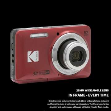 Kodak PIXPRO Friendly Zoom FZ55 Digital Camera (Red) Bundle with 32GB Memory Card and Digital Camera LCD Screen Protectors (3 Items)