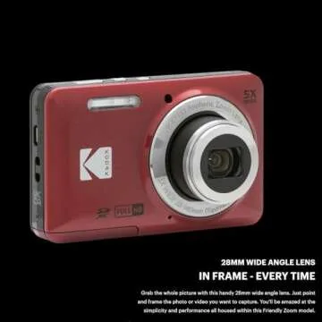 Kodak PIXPRO Friendly Zoom FZ55 Digital Camera (Red) Bundle with 32GB Memory Card and Digital Camera LCD Screen Protectors (3 Items)