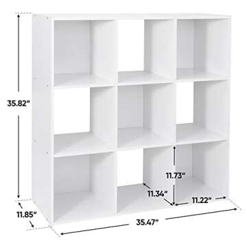 ZenStyle 9 Cube Storage Shelf Organizer, Wooden Bookshelf System Display Cube Shelves Compartments, Customizable W/ 5 Removable Back Panels (White)