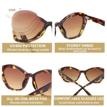 LADEESSE Bifocal Reading Sunglasses for Women UV400 Protection