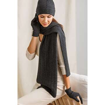 Fishers Finery Women's Cashmere 3pc Cable Knit Set