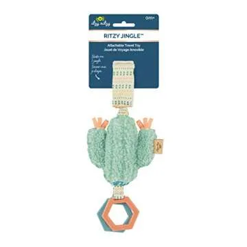 Itzy Ritzy - Ritzy Jingle Toy - Baby Hanging Toy for Activity Gym, Stroller or Car Seat; Features Jingle Sound, Hexagon Rings and Adjustable Attachment Loop (Cactus)