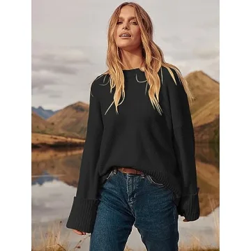 LOGENE Women's Oversized Fuzzy Knit Pullover Winter Sweater