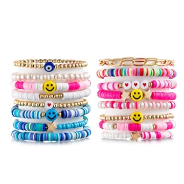Colorful LieToi 16Pcs Preppy Heishi Bracelets Set for Women and Teens