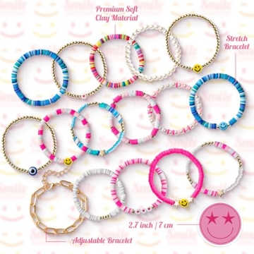 Colorful LieToi 16Pcs Preppy Heishi Bracelets Set for Women and Teens