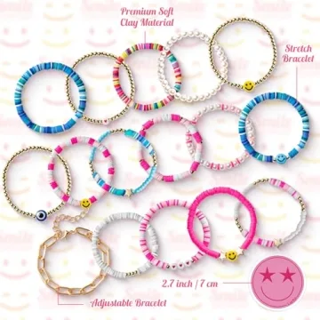 Colorful LieToi 16Pcs Preppy Heishi Bracelets Set for Women and Teens