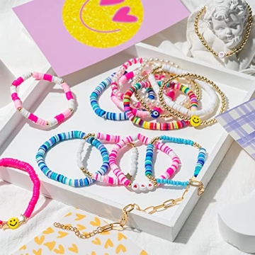 Colorful LieToi 16Pcs Preppy Heishi Bracelets Set for Women and Teens