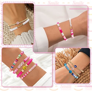 Colorful LieToi 16Pcs Preppy Heishi Bracelets Set for Women and Teens