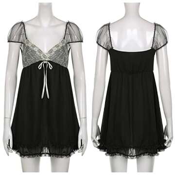 Alyweatry Women Vintage Lace Cute Fairy Dress Sleeveless Spaghetti Strap Grunge 90S Aesthetic E-Girl Mini Dress Streetwear (S, Black)