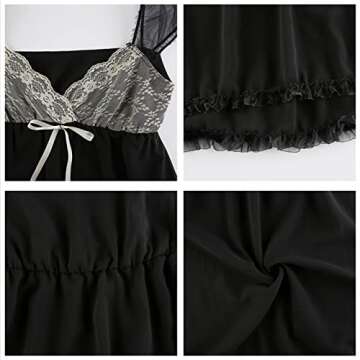 Alyweatry Women Vintage Lace Cute Fairy Dress Sleeveless Spaghetti Strap Grunge 90S Aesthetic E-Girl Mini Dress Streetwear (S, Black)