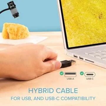 Plugable Digital Microscope with Flexible Arm Observation Stand Compatible with USB and USB-C Windows, macOS, ChromeOS, iPad (USB C), Android, Linux Systems (2MP, 250x Magnification)