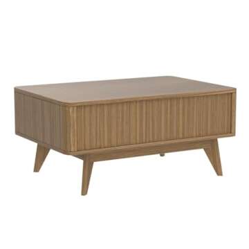 mopio Brooklyn Lift Top Coffee Table for Living Room, Mid Century, Modern Farmhouse with Lifting Tabletop & Hidden Storage, Fluted Panel, Rising Pull Up Dining Table (Walnut)