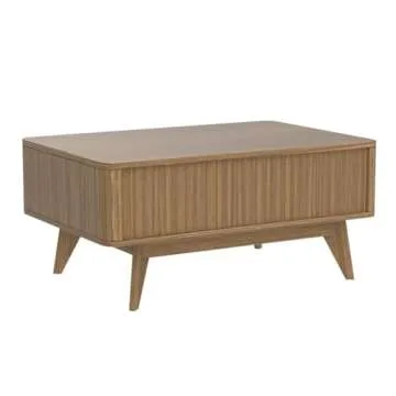 mopio Brooklyn Lift Top Coffee Table for Living Room, Mid Century, Modern Farmhouse with Lifting Tabletop & Hidden Storage, Fluted Panel, Rising Pull Up Dining Table (Walnut)