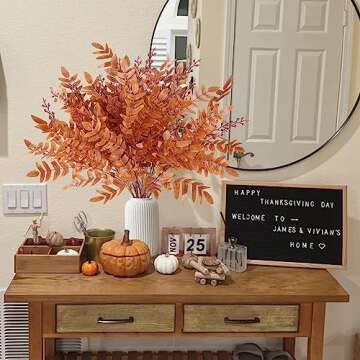 Sggvecsy 4 Pack Artificial Fall Greenery Stem Autumn Faux Flowers Autumn Faux Plants Silk Fall Shrub...