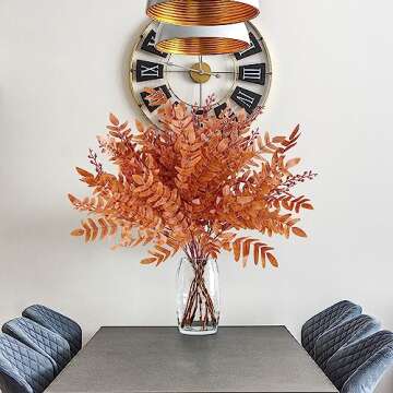 Sggvecsy 4 Pack Artificial Fall Greenery Stem Autumn Faux Flowers Autumn Faux Plants Silk Fall Shrubs Bushes Fall Leaves Stem for Indoor Outdoor Home Table Centerpieces Thanksgiving Decoration（Orange）