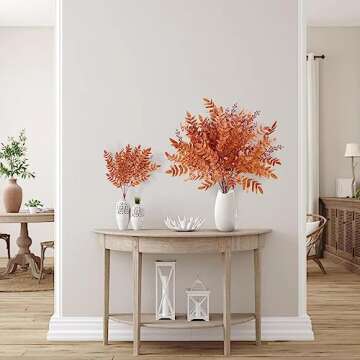 Sggvecsy 4 Pack Artificial Fall Greenery Stem Autumn Faux Flowers Autumn Faux Plants Silk Fall Shrubs Bushes Fall Leaves Stem for Indoor Outdoor Home Table Centerpieces Thanksgiving Decoration（Orange）