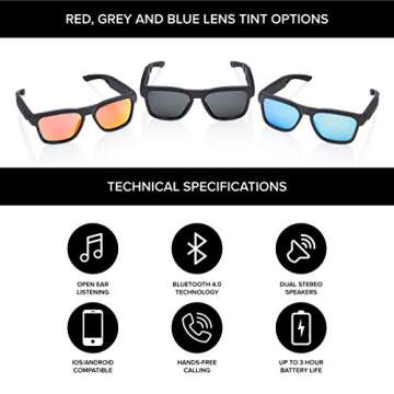 Inventiv Wireless Bluetooth Audio Sunglasses, Open Ear Headphones Music & Hands-Free Calling, for Me...