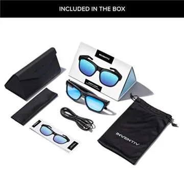 Inventiv Wireless Bluetooth Audio Sunglasses, Open Ear Headphones Music & Hands-Free Calling, for Men & Women, Polarized Glasses Lenses (Black Frame/Blue Tint)