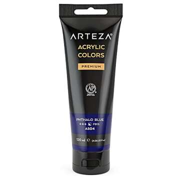 ARTEZA Acrylic Paint, Phthalo Blue Color, (120 ml Pouch, Tube), Rich Pigment, Non Fading, Non Toxic, Single Color Paint for Artists & Hobby Painters