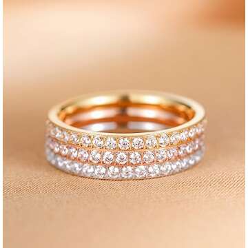TIGRADE 2mm Women Titanium Eternity Ring Cubic Zirconia Anniversary Wedding Engagement Band Size 3-13.5, Rose Gold, Size 5.5