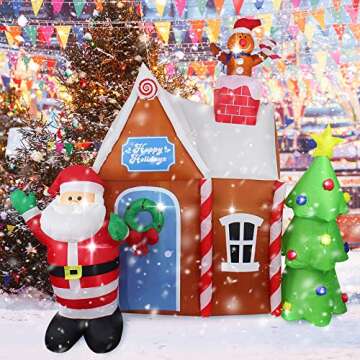 ASTEROUTDOOR 7ft Christmas Inflatable Decorations Gingerbread House with Santa Claus Blow Up Built-i...