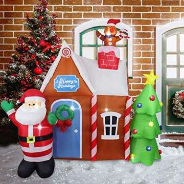 ASTEROUTDOOR 7ft Christmas Inflatable Decorations Gingerbread House with Santa Claus Blow Up Built-in LED Outdoor Indoor Yard Lighted for Holiday Season, Quick Air Blown, 7 Feet High