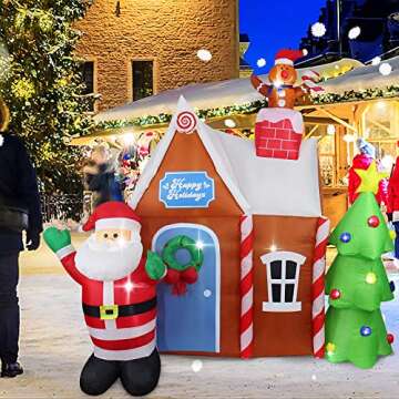 ASTEROUTDOOR 7ft Christmas Inflatable Decorations Gingerbread House with Santa Claus Blow Up Built-in LED Outdoor Indoor Yard Lighted for Holiday Season, Quick Air Blown, 7 Feet High