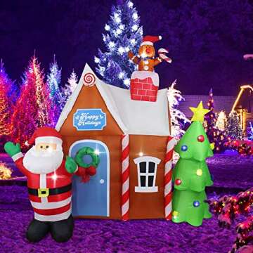 ASTEROUTDOOR 7ft Christmas Inflatable Decorations Gingerbread House with Santa Claus Blow Up Built-in LED Outdoor Indoor Yard Lighted for Holiday Season, Quick Air Blown, 7 Feet High