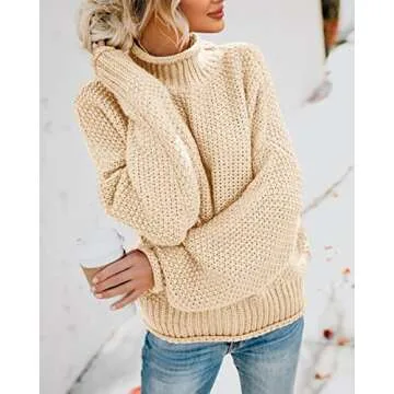 Saodimallsu Womens Oversized Turtleneck Fall Sweaters Batwing Long Sleeve Cute Cozy Chunky Knit Pullover Jumper Tops Apricot