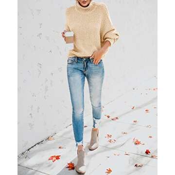 Saodimallsu Womens Oversized Turtleneck Fall Sweaters Batwing Long Sleeve Cute Cozy Chunky Knit Pullover Jumper Tops Apricot