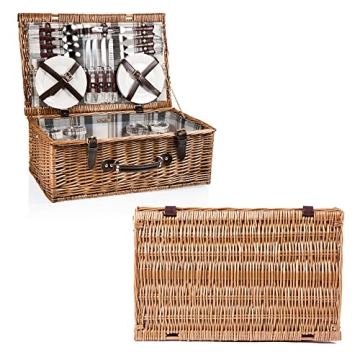 Stylish Picnic Time Wicker Basket Set for 4 Persons