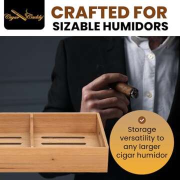 Humidor Supreme Spanish Cedar Cigar Tray with Air Circulation Slots | Cigar Organizer Tray with Adjustable Dividers for Large Tower & Display Humidors
