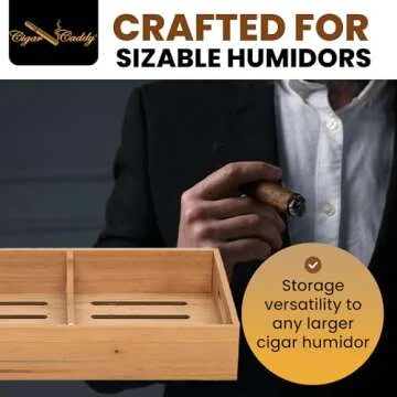 Humidor Supreme Spanish Cedar Cigar Tray with Air Circulation Slots | Cigar Organizer Tray with Adjustable Dividers for Large Tower & Display Humidors