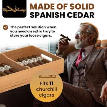Humidor Supreme Spanish Cedar Cigar Tray with Air Circulation Slots | Cigar Organizer Tray with Adjustable Dividers for Large Tower & Display Humidors