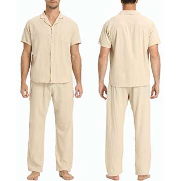 YAOGRO Men's Linen Sets: 3 Piece Casual Beach Button Down Shirts and Loose Pants