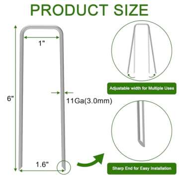 AAGUT 100 Pack 6 Inch Landscape Staples 11 Gauge Garden Staples, Galvanized Heavy Duty U-Shaped Sod ...