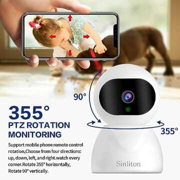 Sinliton Indoor Security Camera for Home, WiFi Cameras with Phone App, Baby Monitor Dog-Cat-Pet Cameras, 2.4GHz Surveillance Cameras with Night Vision, Motion Detection, SD/Cloud Storage