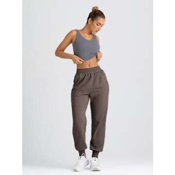 Yovela Sweatpants Women Baggy High Waisted Sweat Pants Fall Clothes Casual Joggers Y2k Aesthetic 2024 2025 Winter Spring Fashion Trendy Warm Outfits Cute Comfy Tall Trousers with Pockets Nutmeg M