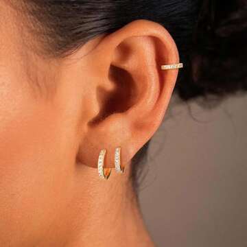 micuco 3 Pairs Small Hoop Earrings Tiny Cartilage Earrings for Women Cubic Zirconia Earrings Gold Pl...