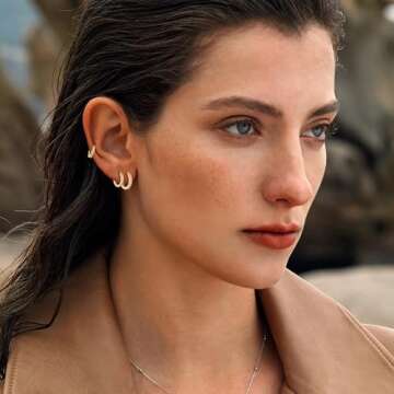 micuco 3 Pairs Small Hoop Earrings Tiny Cartilage Earrings for Women Cubic Zirconia Earrings Gold Plated Huggie Hoop Ear Piercing Earrings for Men Gold Plated 8mm 10mm 12mm