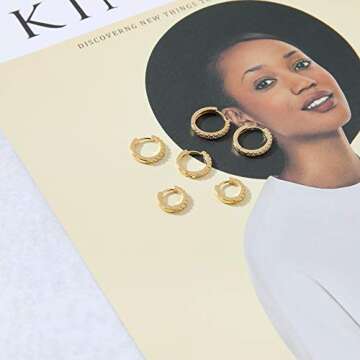 micuco 3 Pairs Small Hoop Earrings Tiny Cartilage Earrings for Women Cubic Zirconia Earrings Gold Plated Huggie Hoop Ear Piercing Earrings for Men Gold Plated 8mm 10mm 12mm