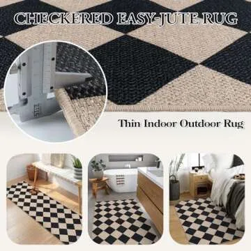 Lahome Checkered Easy Jute 3x5 Outdoor Patio Rug, Washable Rugs for Entryway Diamond Indoor Outdoor Living Room Carpet, Farmhouse Neutral Non Slip Black Door Carpet for Backyard Bedroom