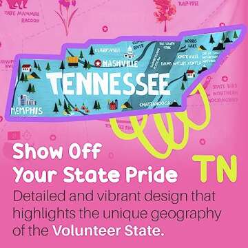 Birdy Boutique Learning Tapestry Tennessee Map Lightweight & Easy to Hang Wall Hanging Canvas to Tea...