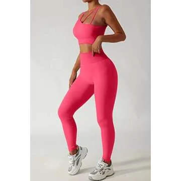 QINSEN Athletic Leggings for Women High Waist Quick Dry Workout GMY Running Sport Outfits Rosy M